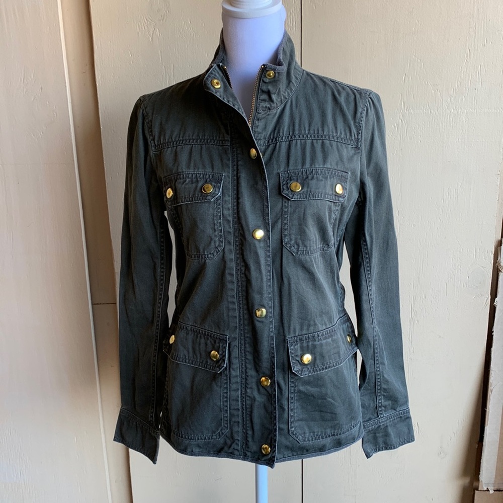 J. Crew Olive Green Utility Jacket with Gold Buttons